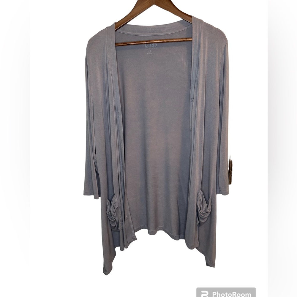 LOGO By Lori Goldstein  Waterfall Cardigan Gray Sweater Size Large